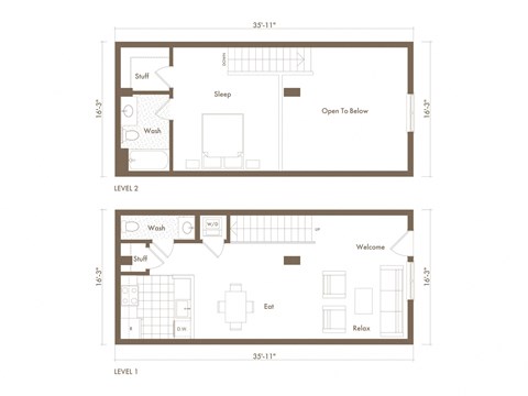 Floor plan for 1 bed, 1.5 baths, 793 sqft